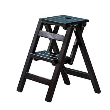 Imagem de Banquetas de cozinha Banqueta de madeira dobrável cadeira de escada de 2 camadas assento utilitário multifuncional, resistente e durável, leve, transportável, ideal para uso em cozinha, escritório,