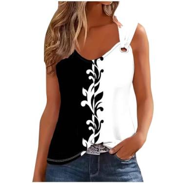 Imagem de Camisetas femininas sem mangas com estampa floral folgada para mulheres verão outono 2024 moda, W-847 multicolorido, P
