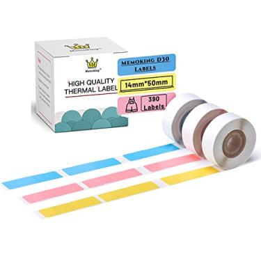 Imagem de Etiqueta D30 – Etiqueta adesiva de papel para impressora térmica azul/rosa/amarela 14 x 50 mm/0,55 x 1,97 pol. para cabos de armazenamento de preço de nome, compatível com impressoras de etiquetas Memoking/Phomemo D30, 3 rolos