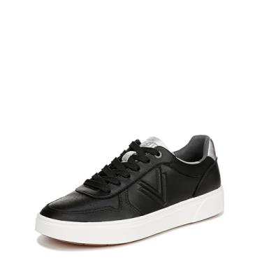 Imagem de Vionic Tênis feminino Rebel Kimmie Court confortável com cadarço casual - tênis de caminhada confortável que inclui uma palmilha ortopédica oculta, tamanhos 34 a 44, Couro preto e prata, 9 Wide