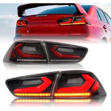 Imagem de Archaic Conjunto de luzes traseiras de LED para Mitsubishi Lancer EVO X (GSR) 2008-2020, com luzes traseiras sequenciais de seta, lâmpada traseira de LED completa com animação de inicialização, lado do motorista e passageiro, fumê
