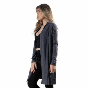 Imagem de Cardigan Kimono Canelado Vekyo Manga Longa Roupa Para Inverno Moda Casual-Feminino