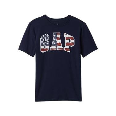 Imagem de GAP Camiseta de manga curta com logotipo para meninos, Tapeçaria azul-marinho americana, M