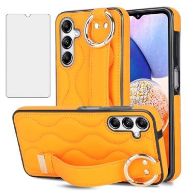 Imagem de Asuwish Capa de telefone para Samsung Galaxy A14/M14 5G com capa protetora de tela e alça de pulso suporte suporte de pulseira anel de borracha de silicone acessórios de célula A 14 4G 14A 14M G5
