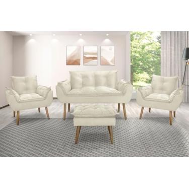 Imagem de Kit Namoradeira Sofá Emily + 2 Poltronas Cadeira Emily + 1 puff (bege)