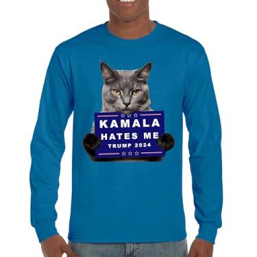 Imagem de Kamala Hates Me Trump 2024 Camiseta de manga comprida Engraçada Gato Republicano Pet Anti Harris Vote Vermelho MAGA Kitten 47 Fight, Azul, M