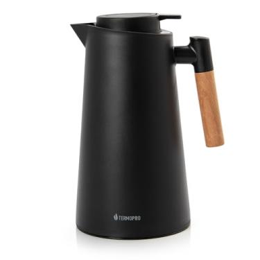 Imagem de Garrafa Térmica Princess 1L Termopro Preta com Cabo em Madeira para Café Chá Quente e Bebidas Frias