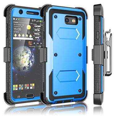Imagem de Tekcoo Capa para Galaxy J7 Sky Pro, Galaxy J7 V/J7V/J7 Perx clipe de coldre, [TShell] [tela embutida] com trava e suporte de cinto giratório seguro, capa de celular para Samsung J7 2017 [Azul]