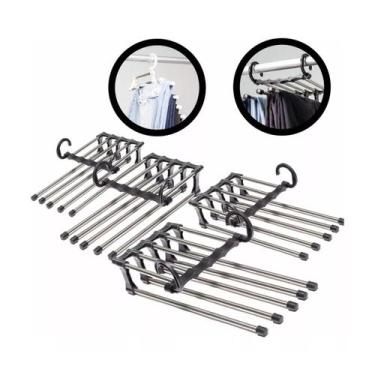 Imagem de Cabide Reforçado Inox com 5 Divisórias para Calças e Saias - Monac