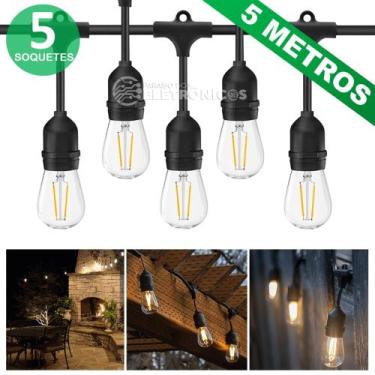 Imagem de Varal De Luzes Cordão 5 Metros 5 Bocal E27 Ip65 Para Festas 61008 - EM