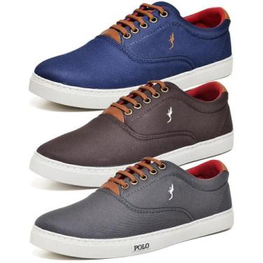 Imagem de Kit 3 Pares Tênis Casual Masculino Polo Blu Conforto Macio, 46, Azul, 