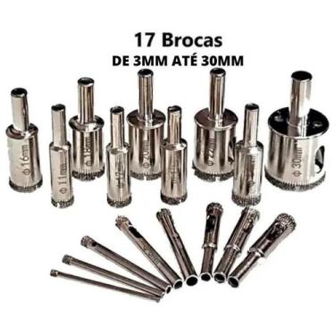 Imagem de Kit 17 Serra Copo Diamantada Ceramica Vidro Mármore 3-30Mm - Geral