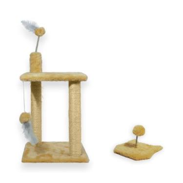 Imagem de Arranhador para Gatos Sisal Plataforma 2 Andares com Brinquedo Mola Ma