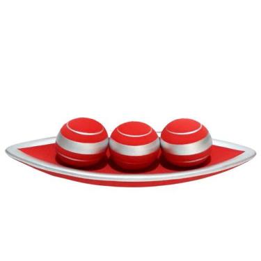 Imagem de Barca Centro de Mesa Grande 3 Esferas em Cerâmica Fosca - Red Silver -