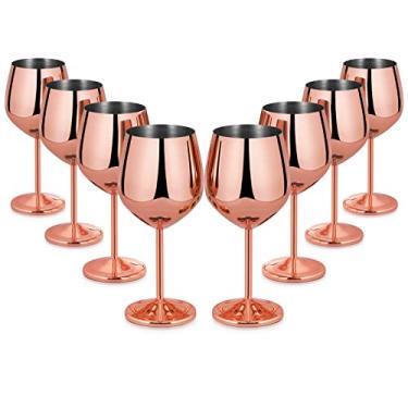 Imagem de Lifecapido Conjunto de 8 taças de vinho de aço inoxidável, taças de vinho de cobre de 532 ml, taças de vinho de aço inoxidável com escova para festa, escritório, casamento, aniversário, ótimo para vinho branco tinto (ouro rosa)