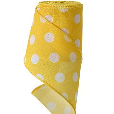 Imagem de TONIFUL Fita de borda com fio de 6,35 cm, fita de juta de bolinhas amarelas, fita de fio de primavera de verão, para embrulho de presente, fabricação de arcos de guirlanda, artesanato de decoração de casa, decoração de páscoa (amarelo, 6 jardas)