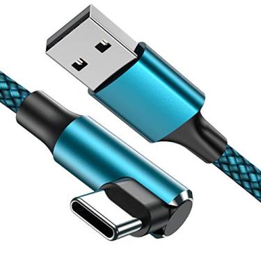 Imagem de geekboy Cabo Tipo C 90 Graus Ângulo Reto 3-Pacote 10 Pés] Nylon Trançado Usb A para Usb C Cabo de Carregador Rápido para Samsung S21 S20 S10 S10E S9 S8 Plus, Note 10 9 8, Lg V30 V20-3 Pacote, Ciano
