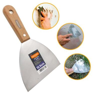 Imagem de Espátula Inox 12,5 cm Cabo Madeira Gesso Massa corrida Obra Pintura Ci