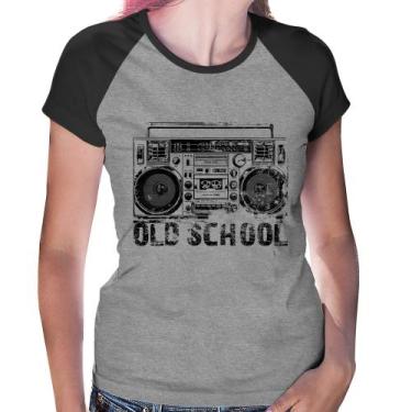 Imagem de Baby Look Raglan Old School Boombox - Foca na Moda, Cinza, Preto, M