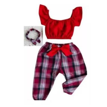 Imagem de Conjunto Calça E Cropped Junino Infantil + Laço Menina Festa - ACCS, V