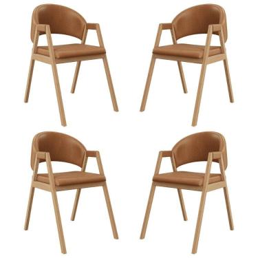 Imagem de Kit 4 Cadeiras Suellen Luxo Reforçada Mesa De Jantar Courino Marrom Claro
