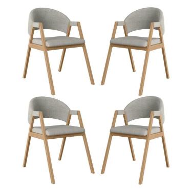 Imagem de Kit 4 Cadeiras Suellen Luxo Reforçada Mesa De Jantar Linho Cinza Claro