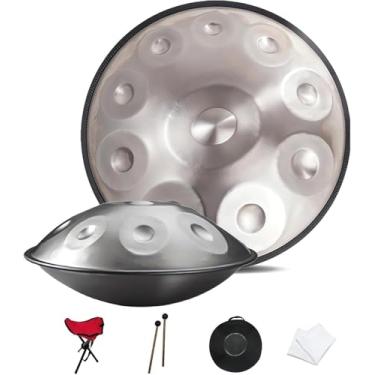 Imagem de Instrumento Handpan de aço - 22 polegadas 432Hz/440Hz 9/10/12 Notas - Instrumento de percussão de tambor de língua com marretas de tambor e bolsa de transporte, SILVER_10 NOTAS, 432Hz