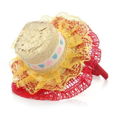 Imagem de Tiara com Chapéu de Palha Renda Vermelha e Amarela - Festa Junina - Ab
