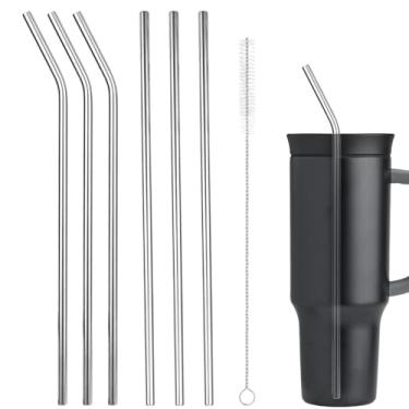 Imagem de 6 canudos de aço inoxidável de substituição para copo de 1,134 g, canudos mentais reutilizáveis com escova de limpeza compatível com Owala (3 x retos e 3 x dobrados)