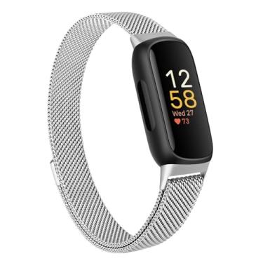 Imagem de MVSSAT Pulseiras de metal para Fitbit Inspire 3 e homens, pulseira respirável de malha de aço inoxidável com trava magnética ajustável (prata)