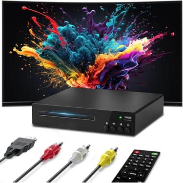 Imagem de Leitor de DVD compacto, reprodutores de DVD HDMI para TV com entrada USB, reprodutor de disco livre para todas as regiões, suporta sistema NTSC/PAL HD 1080P com cabo HDMI e AV e controle remoto