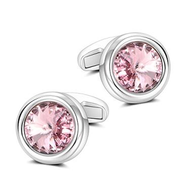 Imagem de Abotoaduras masculinas MERIT OCEAN estilo elegante abotoaduras superbrilhantes Swarovski azul marinho cristal circulares abotoaduras com caixa de presente