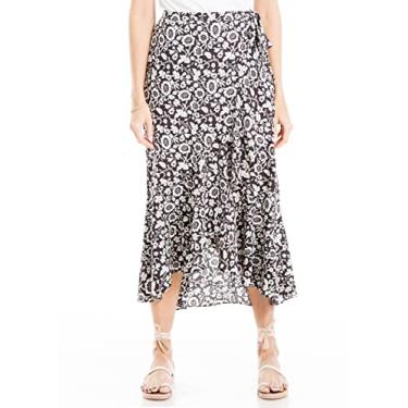 Imagem de Max Studio Saia feminina de crepe maxi com babados, Preto/Marfim, calêndula rodada média, GG