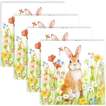 Imagem de Quera 50 guardanapos de papel de páscoa guardanapos de bebida coelho aquarela guardanapos de almoço de coelho floral para primavera, banheiro, sala de pó, casamento, aniversário, jantar, festa, 16,5 x