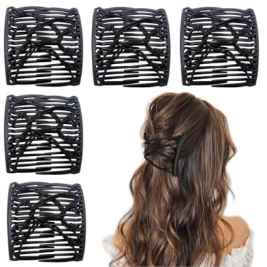 Imagem de 5 peças de pente de cabelo elástico mágico ajustável grampo de cabelo para mulheres meninas sem vincos grampos de cabelo vintage para fazer coque de cabelo acessórios para cabelo cacheado grosso