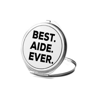 Imagem de SpreadPassion Espelho compacto auxiliar, presente auxiliar, espelho fotográfico Best Aide Ever, espelho de maquiagem de viagem pequeno espelho portátil, espelho de bolso portátil, ideia de aniversário