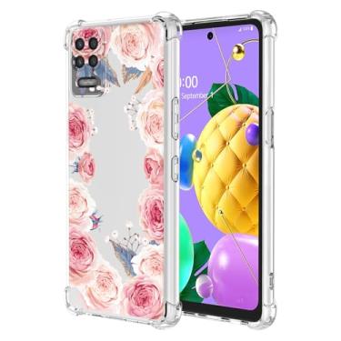 Imagem de RRXSYXL Capa para LG K52, LG K62, LG Q52, LG K62 Plus com estampa floral transparente, capa macia à prova de choque para LG K52, LG K62, LG Q52, LG K62 Plus, floral rosa