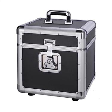 Imagem de LICONG-2019 Caixa de armazenamento de discos de vinil com fechadura, organizador e coletor de discos de vinil resistente com moldura de liga de alumínio, capa destacável, para suporte de toca-discos