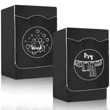 Imagem de Teenyyou Pacote com 2 capas pretas para lavadora e secadora externas, 69 x 83 x 99 cm, à prova d'água, à prova de poeira e antiUV, capa de máquina de lavar e secar roupa para máquina de carregamento