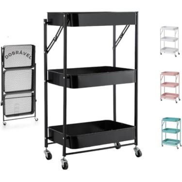 Imagem de Carrinho Multiuso Dobrável Deslizante 3 Cestas 100% Metal (Preto)