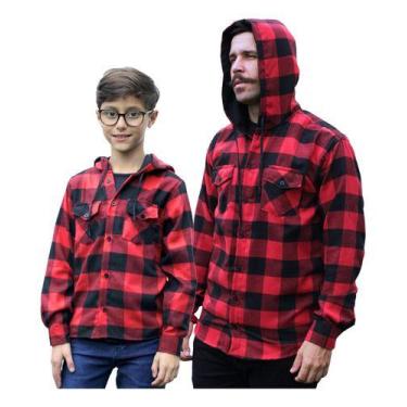 Imagem de Tal Pai Tal Filho Kit Camisa Xadrez Flanela Cowboy Com Capuz - Maximus
