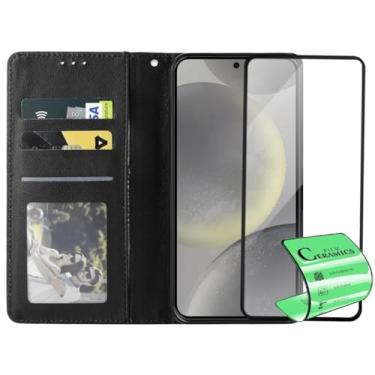 Imagem de Capa Capinha Carteira Flip e Película Cerâmica 9D Não Quebra Compatível Samsung Galaxy S24 Plus