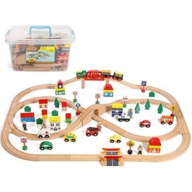 Imagem de Trem de Madeira Magnético - 100 Peças - Brinquedo Educativo