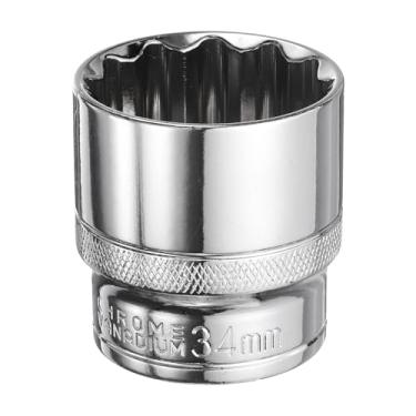 Imagem de HARFINGTON Soquete de 12 pontos, unidade de 1/5.1 cm, 34 mm de profundidade, 45 #, soquetes métricos rasos, polidor, soquetes quadrados, cromados, ferramenta manual mecânica para reparo de carro,