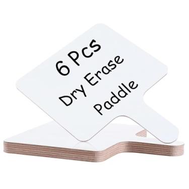 Imagem de 6 peças de remo de resposta apagável a seco, quadro branco de madeira portátil de 17 x 23 cm, quadro branco de dupla face, apagável a seco, para estudantes, sala de aula, jogos, leilão, pás para
