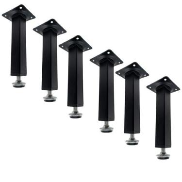 Imagem de Kit 6 Pé Para Móveis Regulável Quadrado Preto 15cm em Metal - RENNA