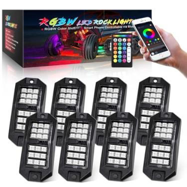 Imagem de 8 pods luzes de rock RGB para caminhões, aplicativo de várias cores de perseguição/controle remoto, luzes LED de rock com modo de música, kits de brilho para carros, Jeep UTV, SUV, ATV
