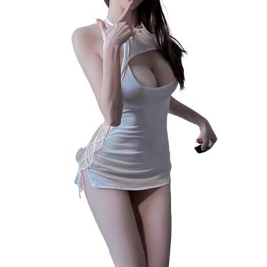 Imagem de QNCLO Lingerie feminina sexy cosplay cosplay vestido de anime japonês boate slim fit quadril saia (branca)