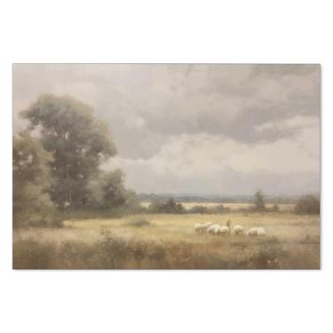 Imagem de OMANI O Senhor é meu pastor arte de parede Salmo 23 pôster da Bíblia paisagem vintage pintura em tela minimalista Jesus decoração de parede para sala de estar quarto dormitório 40,6 x 61 cm sem