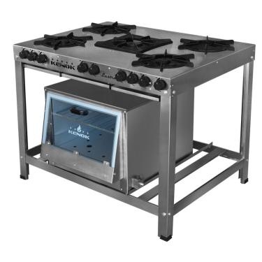 Imagem de Fogão Industrial Inox 5 Bocas Baixa Pressão com Forno 85L - Kenok
